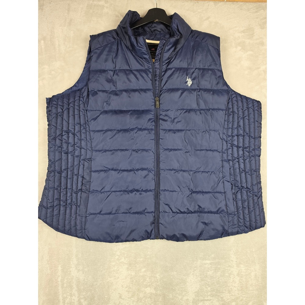 U.S. Polo Assn. Puffer Vest Women 3X Navy Blue Sleeveless Quilted Zip Up